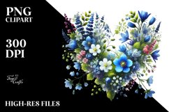 Watercolor Blue Heart with Spring Flowers PNG Product Image 2