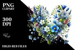 Watercolor Blue Heart with Spring Flowers PNG Product Image 2