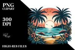 Vintage Tropical Beach Sunset Clipart Product Image 2