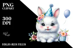 Cute Baby Rabbit with Party Hat PNG Product Image 2