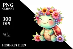 Smiling Baby Turtle with Whimsical Flowers | Sublimation | Product Image 1