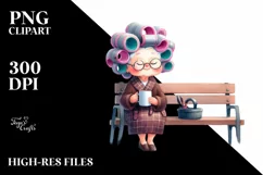 Old Lady Character on Bench with Hair Curlers | Sublimation Product Image 1