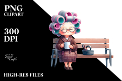 Old Lady Character on Bench with Hair Curlers | Sublimation Product Image 2