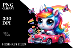 Vibrant Cute Unicorn with Baby Car PNG Product Image 2