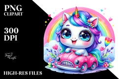 Vibrant Cute Unicorn with Baby Car PNG Product Image 2