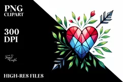 Watercolor Stained Heart with Arrow, PNG Product Image 2
