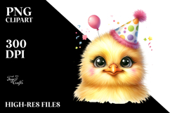 Baby Chick with Party Hat Watercolor Clipart Product Image 2