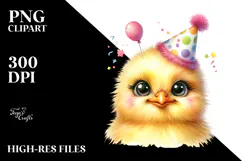 Baby Chick with Party Hat Watercolor Clipart Product Image 2