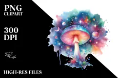 Magical Celestial Mushroom Watercolor Clipart Product Image 2
