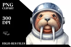 Funny Walrus with Astronaut Helmet PNG Product Image 1