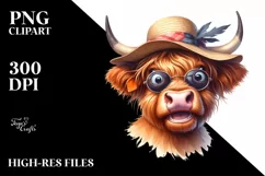 Cow Enthusiastic Highland Cow with Sun Hat Clipart Product Image 1