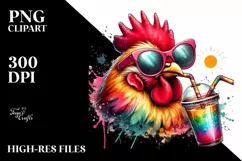 Chicken Drinking Colorful Drink | Watercolor Clipart Product Image 3