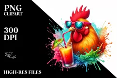Chicken Drinking Colorful Drink | Watercolor Clipart Product Image 3