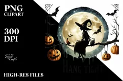 Witch on Moon with Pumpkins, Vintage PNG Product Image 3