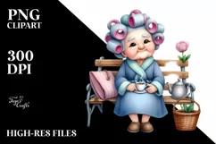 Old Lady Character on Bench with Hair Curlers | Sublimation Product Image 1