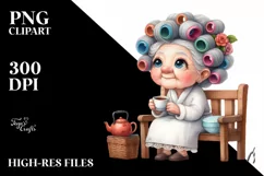 Old Lady Character on Bench with Hair Curlers | Sublimation Product Image 1