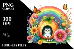 Illustration of Cat House with Rainbow | Sublimation Clipart Product Image 1