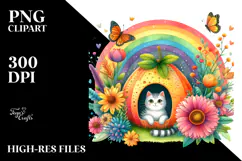 Illustration of Cat House with Rainbow | Sublimation Clipart Product Image 2