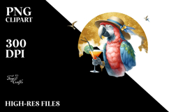 Parrot in Beachwear Drinking Cocktail PNG Product Image 2