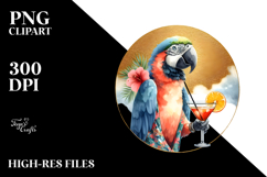 Parrot in Beachwear Drinking Cocktail PNG Product Image 2