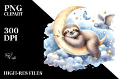 Whimsical Baby Sloth Sleeping on Moon PNG Product Image 2