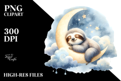 Whimsical Baby Sloth Sleeping on Moon PNG Product Image 2