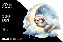 Whimsical Baby Sloth Sleeping on Moon PNG Product Image 2