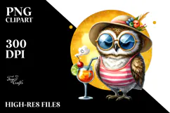 Funky Owl in Beachwear with Cocktail PNG Product Image 2