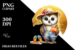 Funky Owl in Beachwear with Cocktail PNG Product Image 2