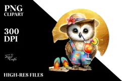 Funky Owl in Beachwear with Cocktail PNG Product Image 2