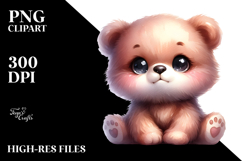 Cartoon Baby Bear with Morning Glory, Watercolor PNG Product Image 2