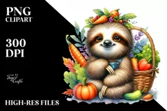 Colorful Baby Sloth Holding Autumn Vegetables | Sublimation Product Image 3