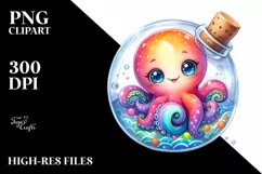 Colorful Baby Octopus Sitting | Sublimation Clipart Product Image 1
