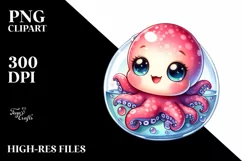 Colorful Baby Octopus Sitting | Sublimation Clipart Product Image 1