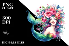 Vibrant Drawing of Smiling Mermaid PNG Product Image 2