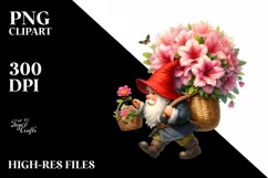 Detailed Watercolor Gnome with Azalea Bouquet | Sublimation Product Image 3
