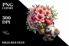 Detailed Watercolor Gnome with Azalea Bouquet | Sublimation Product Image 3