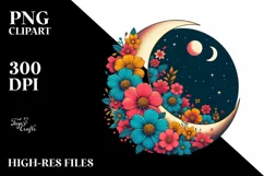 Retro Colorful Half Moon with Flowers PNG Product Image 1
