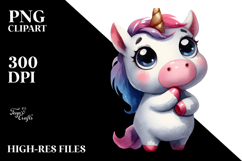 Expressive Unicorn with Thoughtful Look Watercolor PNG Product Image 2