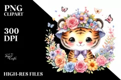 Smiling Baby Tiger with Whimsical Flowers | Sublimation | Product Image 1