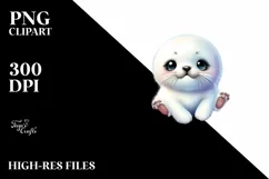 Cute Baby Seal on Moon PNG Product Image 1