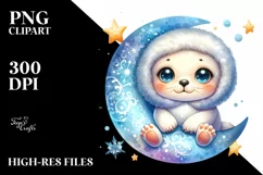 Cute Baby Seal on Moon PNG Product Image 1