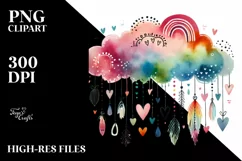 Colorful Cloud with Hanging Hearts PNG Product Image 2