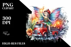 Colorful Fire Truck Fairy PNG Product Image 1
