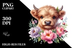 Cute Baby Highland Cow Peonies Floral Frame | Sublimation | Product Image 1