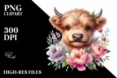 Cute Baby Highland Cow Peonies Floral Frame | Sublimation | Product Image 1