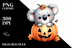 Cute Baby Koala Popping Out from Halloween Pumpkin Product Image 1