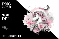 Unicorn Moon Flowers Stars Clipart |T-shirt, Mug PNG Product Image 8