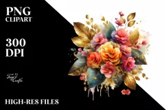 Vibrant Abstract Bouquet with Gold Foil | Sublimation Product Image 1