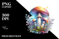 Detailed Pastel Shiny Mushroom Watercolor PNG Product Image 2